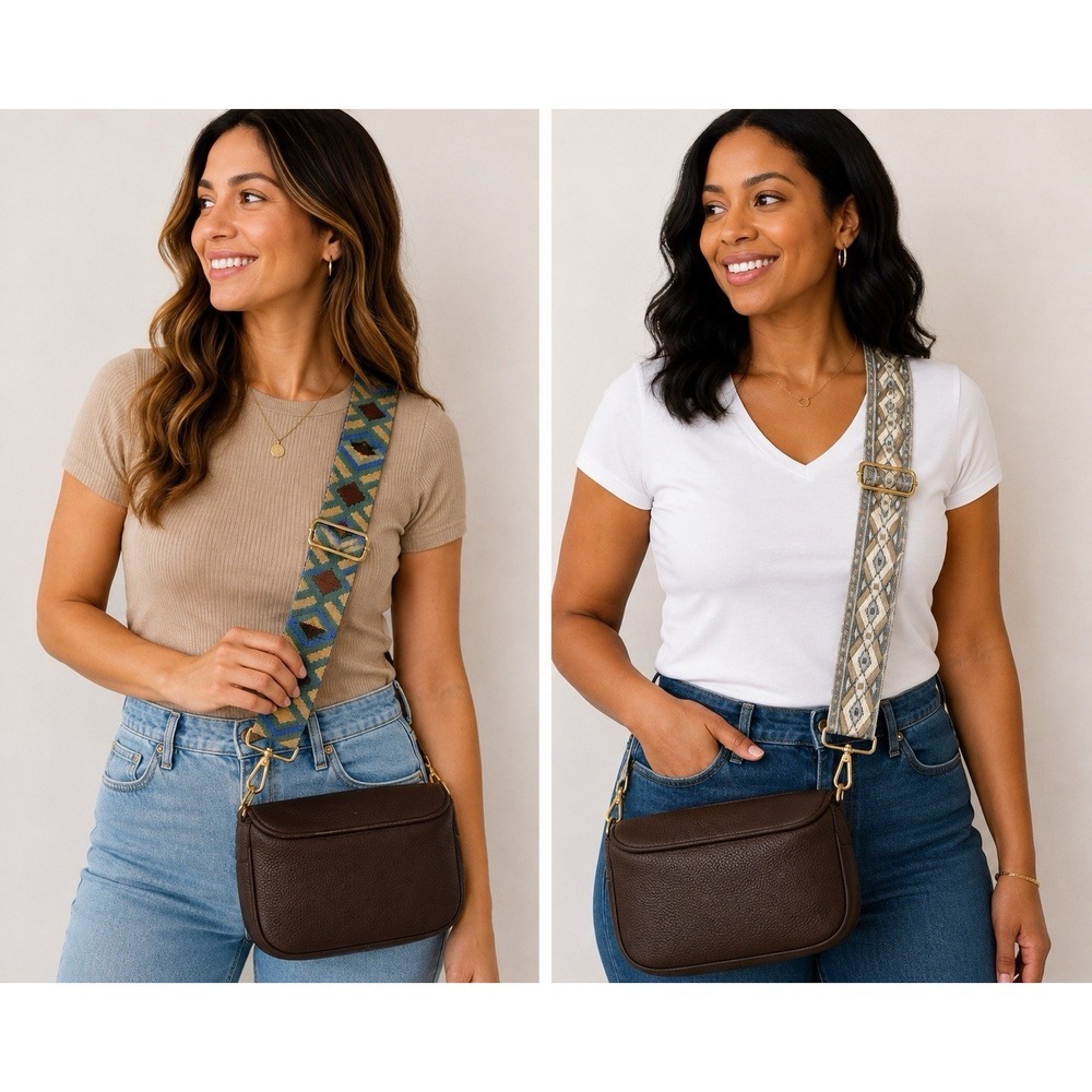 Brown/Blue 2" Wide Pair Adjus Replacement Purse Crossbody Strap w/Gold Hdwr